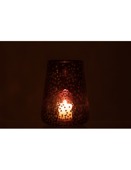 Photophore XL en verre noir motif Triangles dorés H23 cm - 4