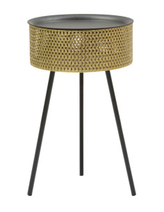 Table d'appoint moderne avec rangement Ronde 40 cm en Métal Doré Glovy 