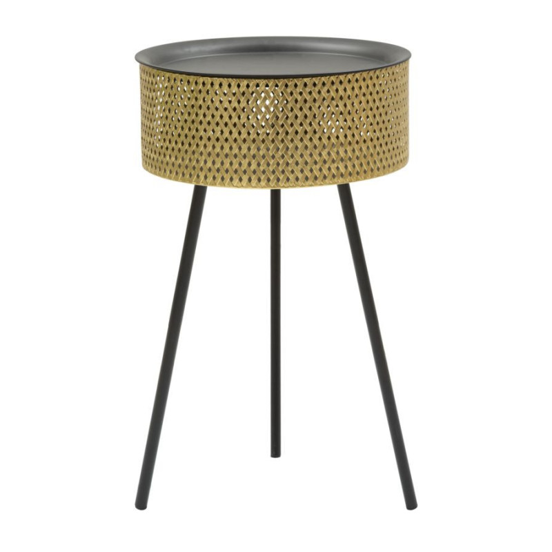 Table d'appoint moderne avec rangement Ronde 40 cm en Métal Doré Glovy 