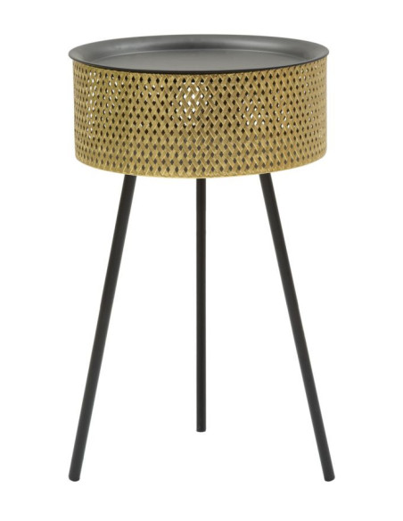 Table d'appoint moderne avec rangement Ronde 40 cm en Métal Doré Glovy 