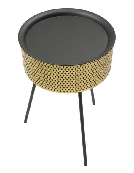 Table d'appoint moderne avec rangement Ronde 40 cm en Métal Doré Glovy 