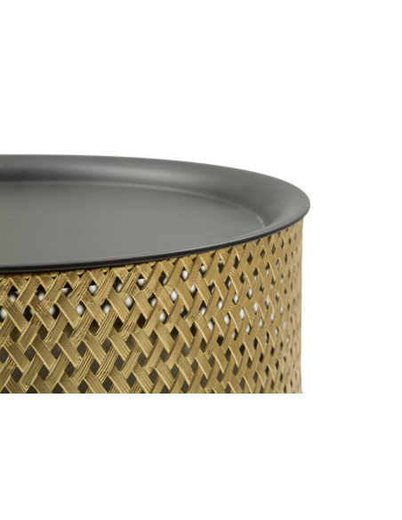 Table d'appoint moderne avec rangement Ronde 40 cm en Métal Doré Glovy 