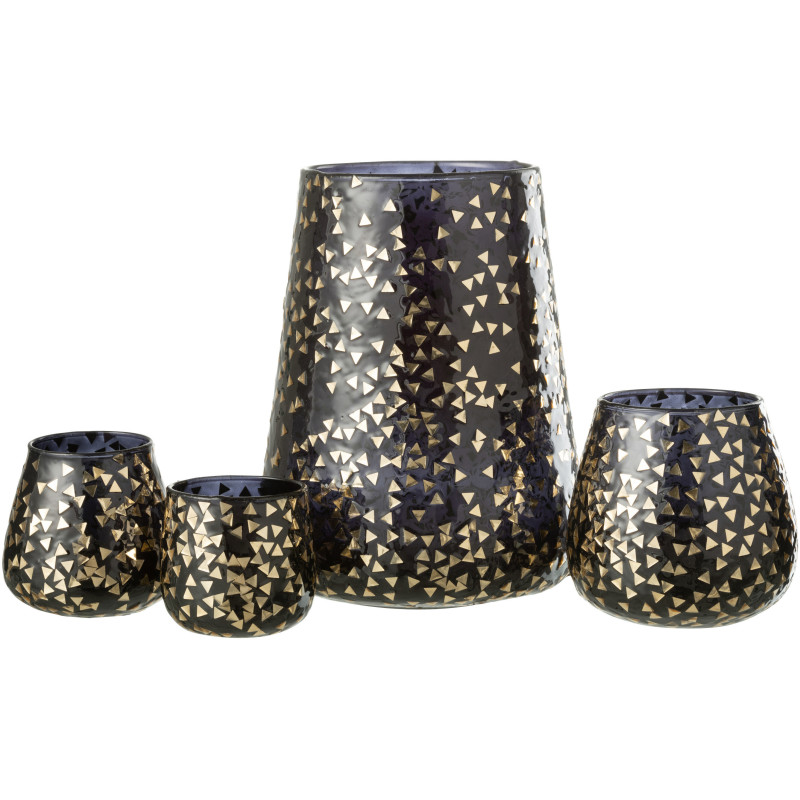 Photophore XL en verre noir motif Triangles dorés H23 cm - 5