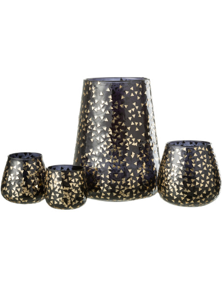 Photophore XL en verre noir motif Triangles dorés H23 cm - 5