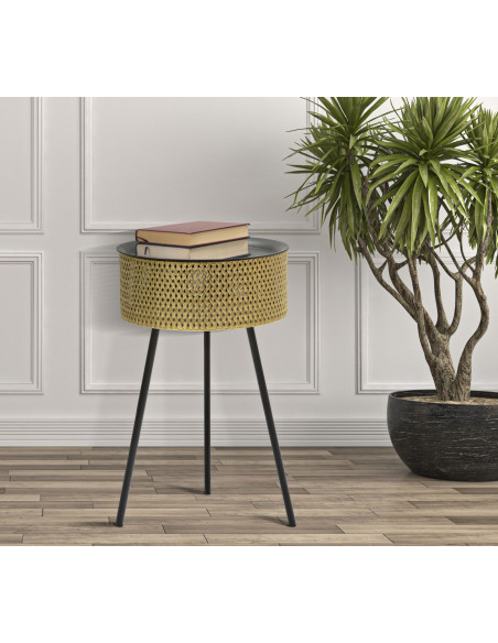 Table d'appoint moderne avec rangement Ronde 40 cm en Métal Doré Glovy 
