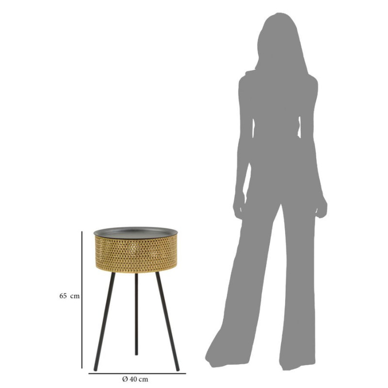 Table d'appoint moderne avec rangement Ronde 40 cm en Métal Doré Glovy 