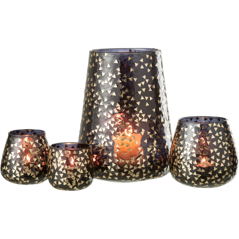 Photophore XL en verre noir motif Triangles dorés H23 cm - 6