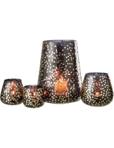 Photophore XL en verre noir motif Triangles dorés H23 cm - 6