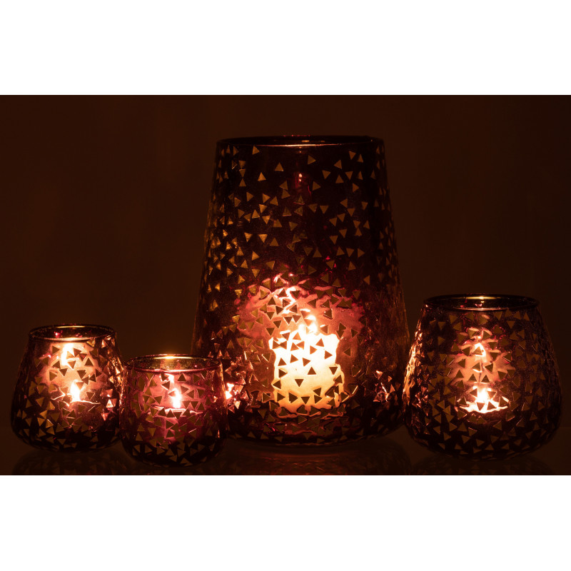 Photophore XL en verre noir motif Triangles dorés H23 cm - 7