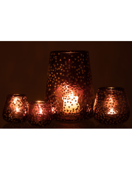 Photophore XL en verre noir motif Triangles dorés H23 cm - 7