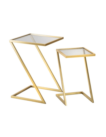 Bout de canapé moderne Carrée en Métal Doré Verre (Lot de 2) Z 
