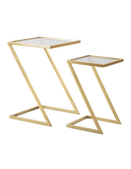 Bout de canapé moderne Carrée en Métal Doré Verre (Lot de 2) Z 