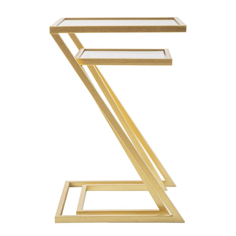 Bout de canapé moderne Carrée en Métal Doré Verre (Lot de 2) Z 