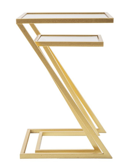 Bout de canapé moderne Carrée en Métal Doré Verre (Lot de 2) Z 