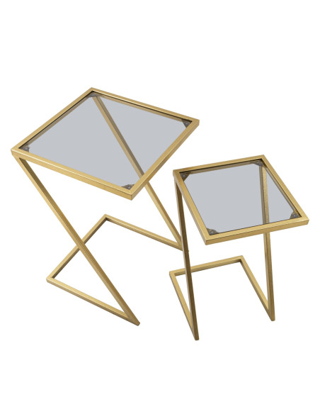 Bout de canapé moderne Carrée en Métal Doré Verre (Lot de 2) Z 