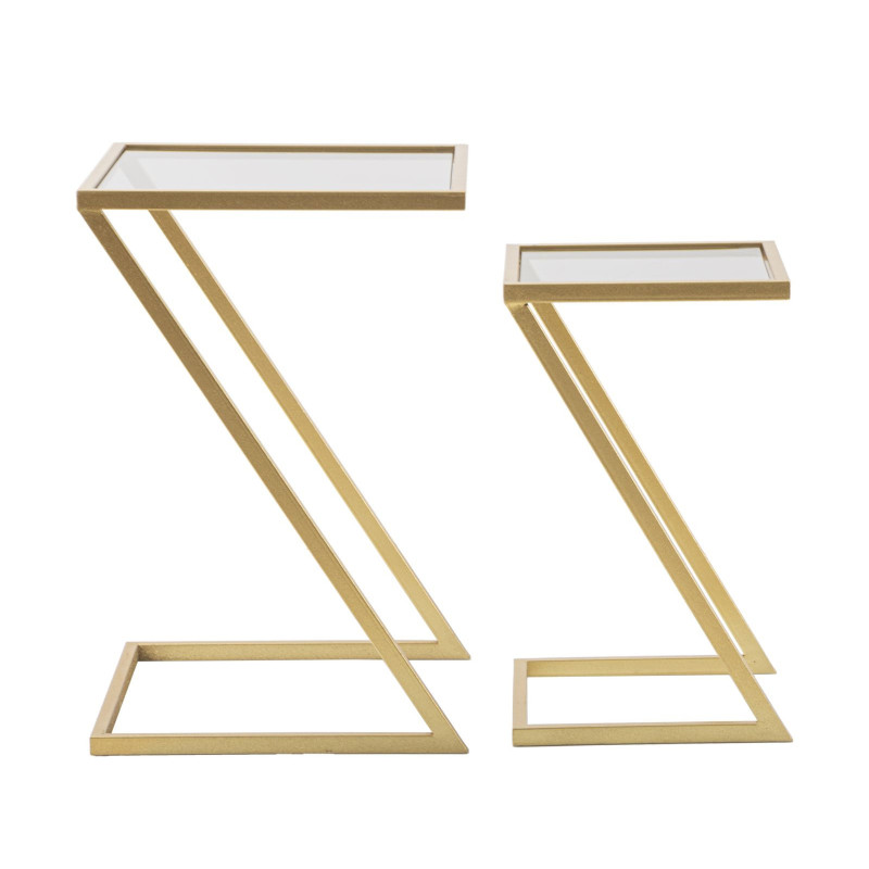 Bout de canapé moderne Carrée en Métal Doré Verre (Lot de 2) Z 
