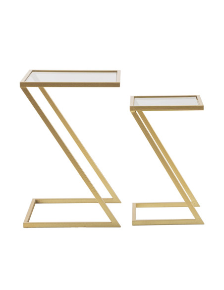 Bout de canapé moderne Carrée en Métal Doré Verre (Lot de 2) Z 