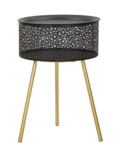 Table d'appoint moderne avec rangement Ronde 35 cm en Métal Noir Doré Glovy 