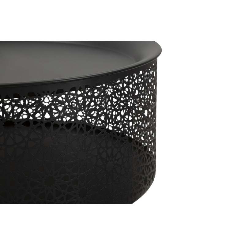Table d'appoint moderne avec rangement Ronde 35 cm en Métal Noir Doré Glovy 