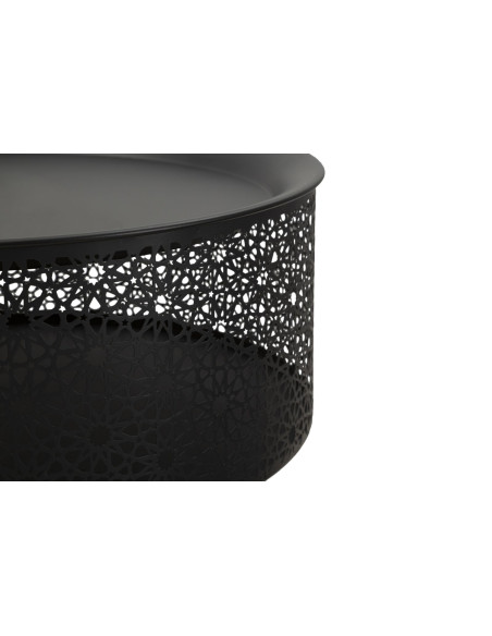 Table d'appoint moderne avec rangement Ronde 35 cm en Métal Noir Doré Glovy 