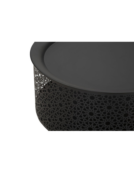 Table d'appoint moderne avec rangement Ronde 35 cm en Métal Noir Doré Glovy 