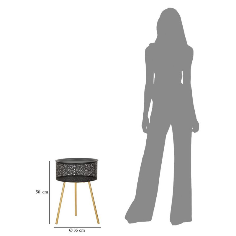 Table d'appoint moderne avec rangement Ronde 35 cm en Métal Noir Doré Glovy 