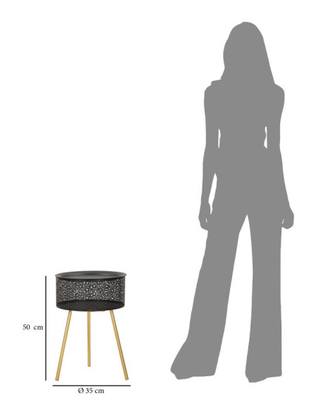 Table d'appoint moderne avec rangement Ronde 35 cm en Métal Noir Doré Glovy 