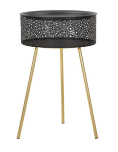 Table d'appoint moderne avec rangement Ronde 40 cm en Métal Noir Doré Glovy 