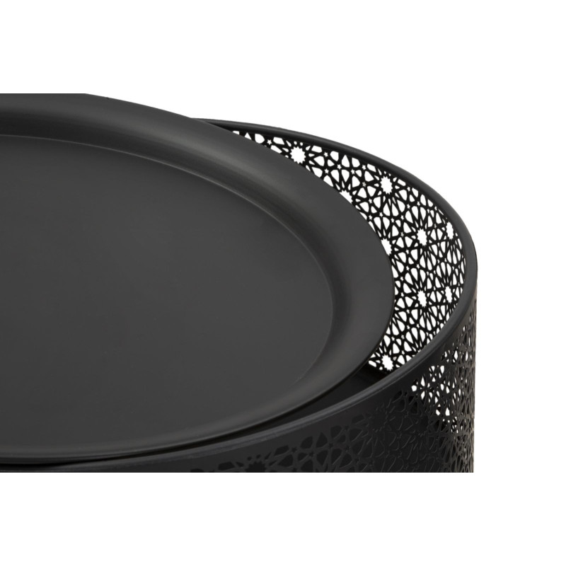 Table d'appoint moderne avec rangement Ronde 40 cm en Métal Noir Doré Glovy 