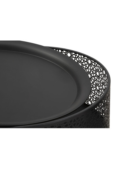 Table d'appoint moderne avec rangement Ronde 40 cm en Métal Noir Doré Glovy 