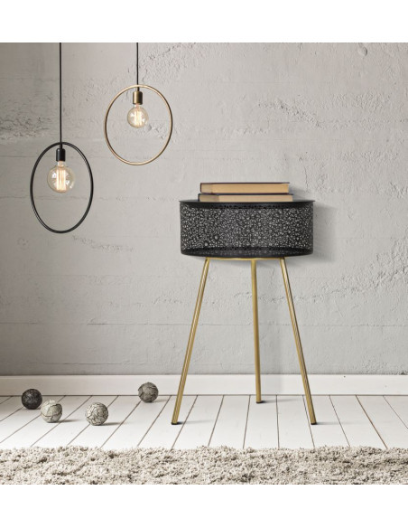 Table d'appoint moderne avec rangement Ronde 40 cm en Métal Noir Doré Glovy 