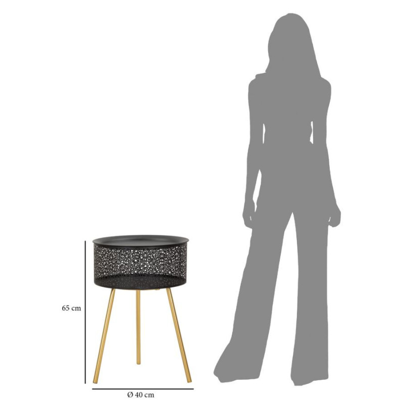 Table d'appoint moderne avec rangement Ronde 40 cm en Métal Noir Doré Glovy 