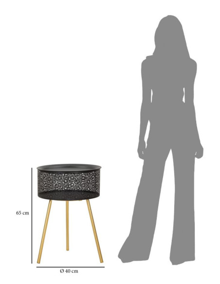 Table d'appoint moderne avec rangement Ronde 40 cm en Métal Noir Doré Glovy 