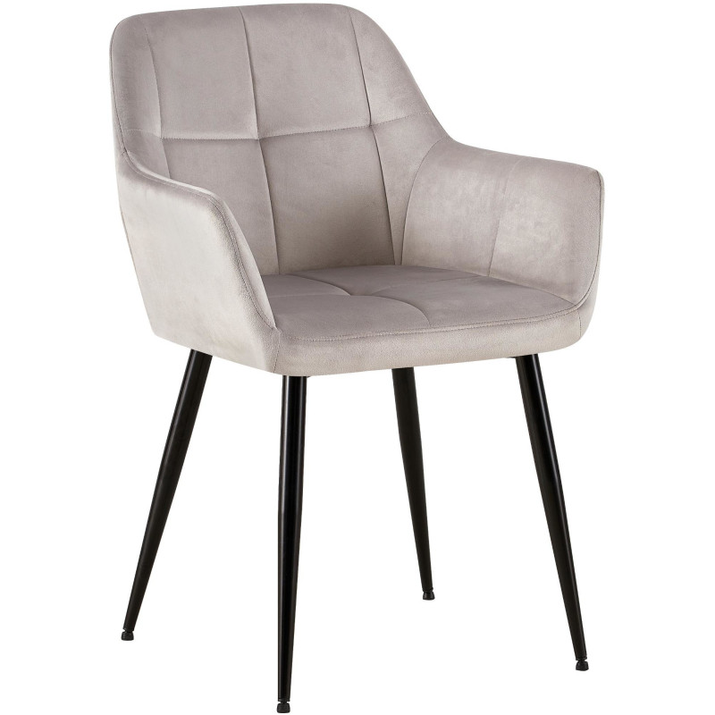 Fauteuil de table Lorie en Velours Gris clair Métal Noir Mat - 1