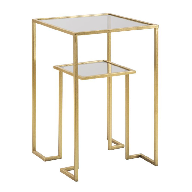 Table d'appoint moderne Carrée 1 étagère en Métal Doré Verre Level 
