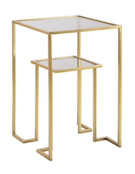 Table d'appoint moderne Carrée 1 étagère en Métal Doré Verre Level 