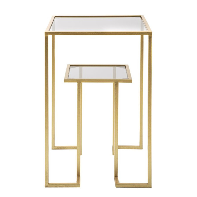 Table d'appoint moderne Carrée 1 étagère en Métal Doré Verre Level 