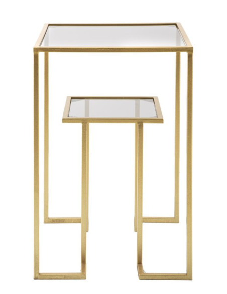 Table d'appoint moderne Carrée 1 étagère en Métal Doré Verre Level 