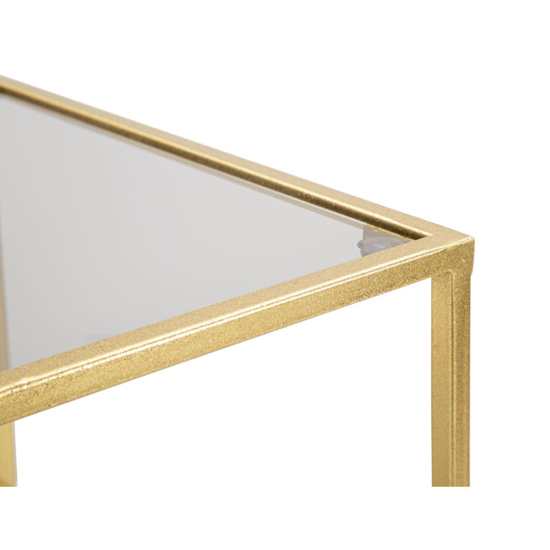 Table d'appoint moderne Carrée 1 étagère en Métal Doré Verre Level 