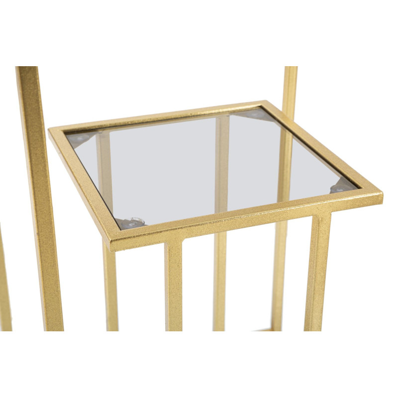 Table d'appoint moderne Carrée 1 étagère en Métal Doré Verre Level 