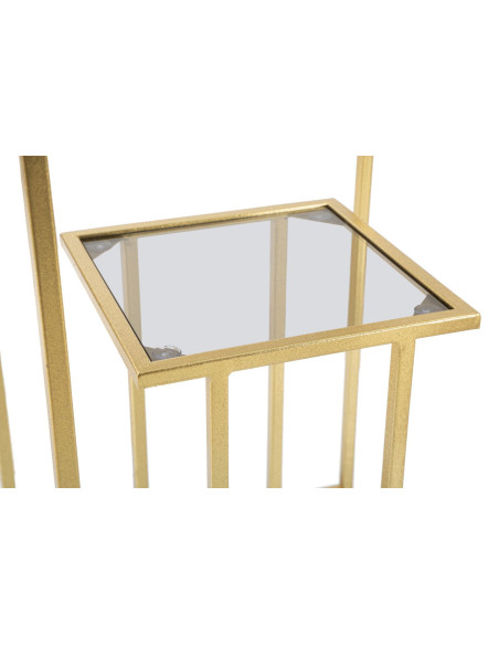 Table d'appoint moderne Carrée 1 étagère en Métal Doré Verre Level 