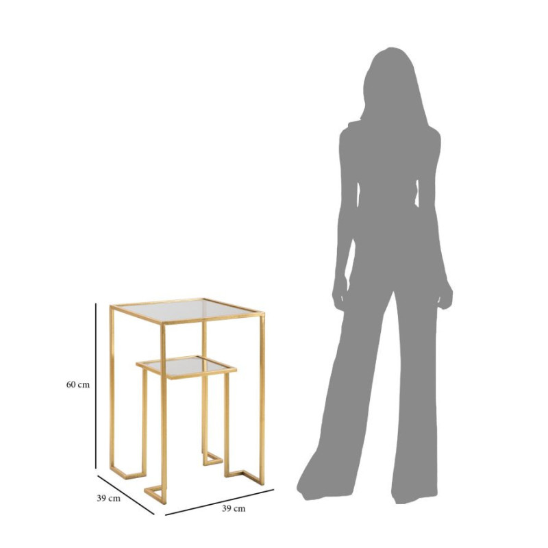 Table d'appoint moderne Carrée 1 étagère en Métal Doré Verre Level 