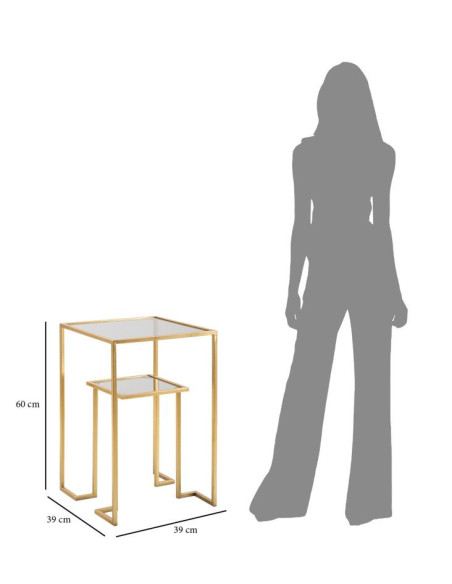 Table d'appoint moderne Carrée 1 étagère en Métal Doré Verre Level 