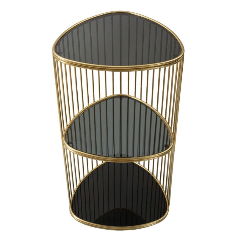 Table d'appoint moderne Triangulaire 2 étagères en Métal Doré Verre Triple 