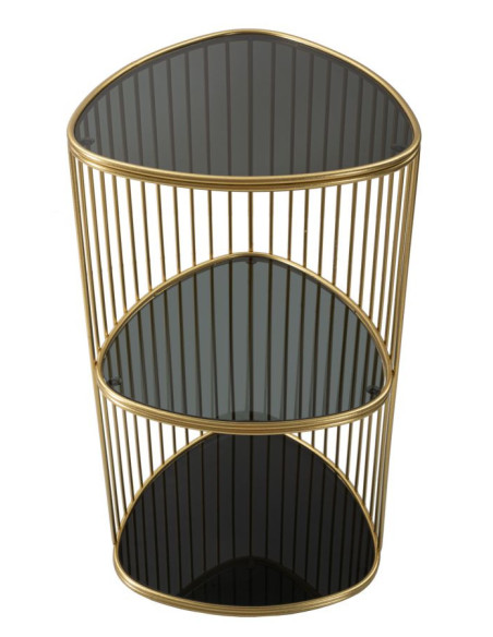 Table d'appoint moderne Triangulaire 2 étagères en Métal Doré Verre Triple 