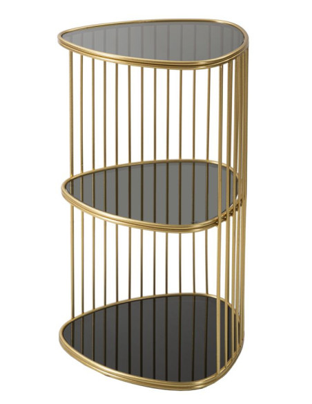 Table d'appoint moderne Triangulaire 2 étagères en Métal Doré Verre Triple 