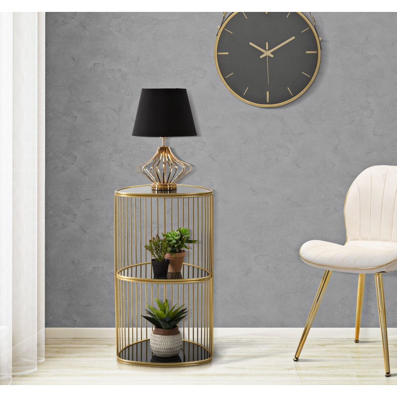 Table d'appoint moderne Triangulaire 2 étagères en Métal Doré Verre Triple 