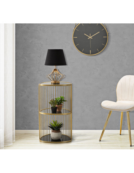 Table d'appoint moderne Triangulaire 2 étagères en Métal Doré Verre Triple 