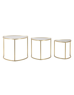 Table d'appoint moderne Triangulaire en Métal Doré Verre Triangle (Lot de 3) 