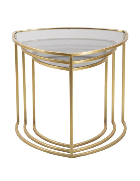 Table d'appoint moderne Triangulaire en Métal Doré Verre Triangle (Lot de 3) 